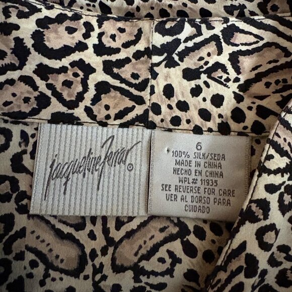 Jacqueline Ferrar Silk Blouse Womens Size 6 Animal Print Button-Up Brown Black - Picture 2 of 8